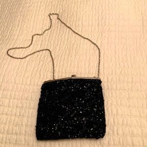 Vintage La Regale Black Beaded Evening Crossbody Handbag